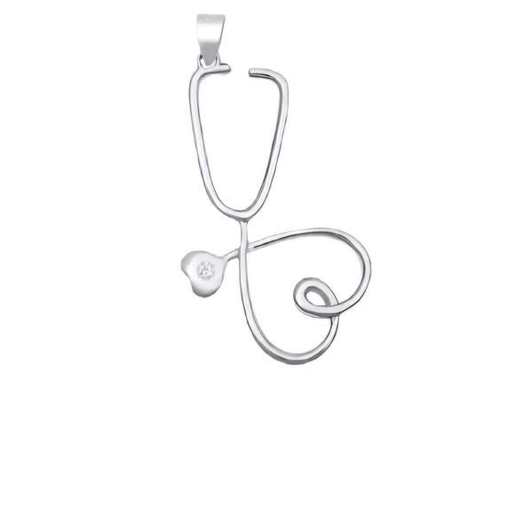 ♥️ STETHOSCOPE STERLING SILVER NECKLACE - Picture 1 of 4